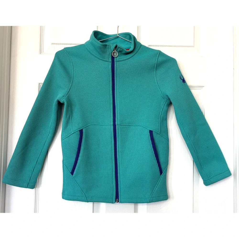 Spyder Active‎ Sports Kids Teal Textured Full-Zip Jacket Size 10/12 Youth Fleece